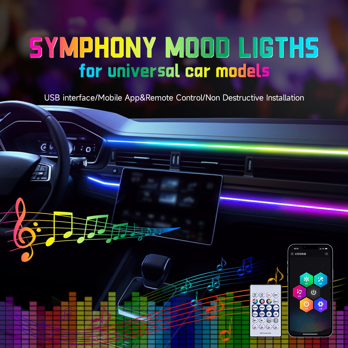 Car LED Ambient Light USB 64 C - Led Ambient Interior Car Lights App Control review and price