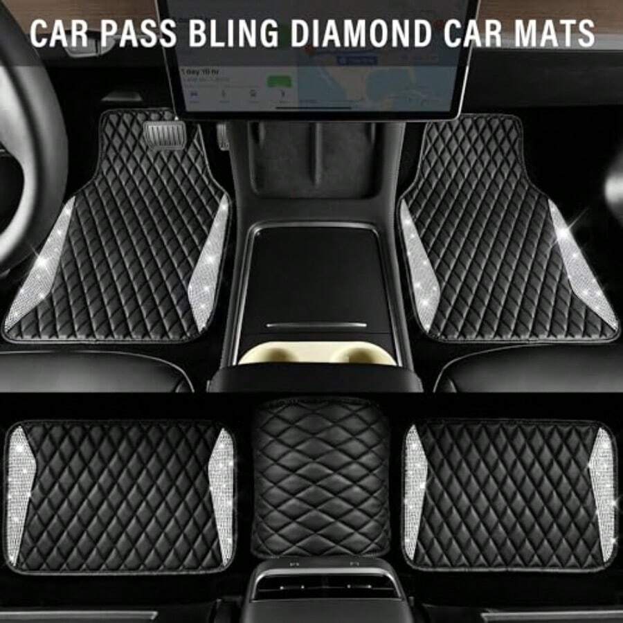 Leather Car Mats Shining Diamo - Car Floor Mats Universal Waterproof Leather review and price